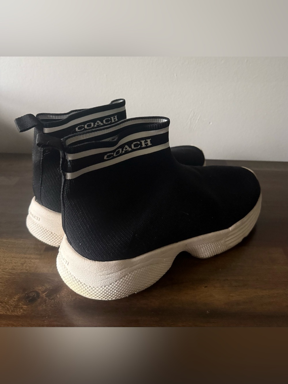 Coach FG4264 Black & White Knit Sock Sneakers Platform Ankle Boots Women’s 11B - Picture 4 of 7